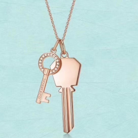 2020 Tiffany Modern Keys 18K Gold Rose Platinum Diamond Necklaces 
